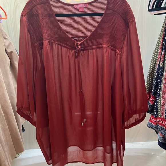 Woman Within Tops - Woman Within Sheer blouse with smocked detail